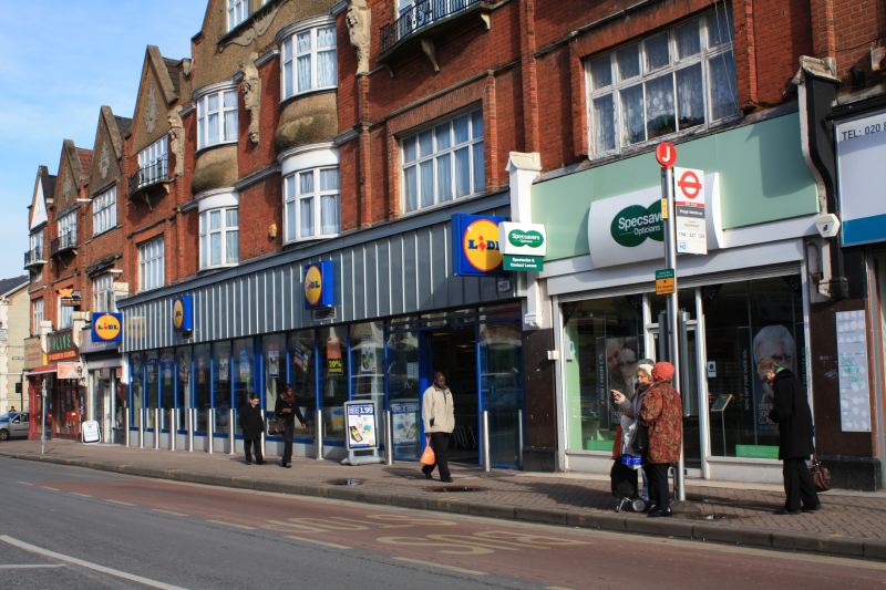 19, First Bryce Grant  then Olbys and Edigintons, now  Lidl, Penge High St,  2009.jpg
